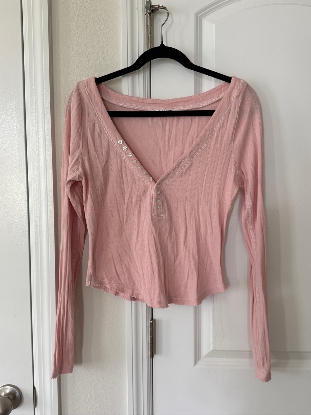 Free People Women's Pink Long-Sleeve Henley Top